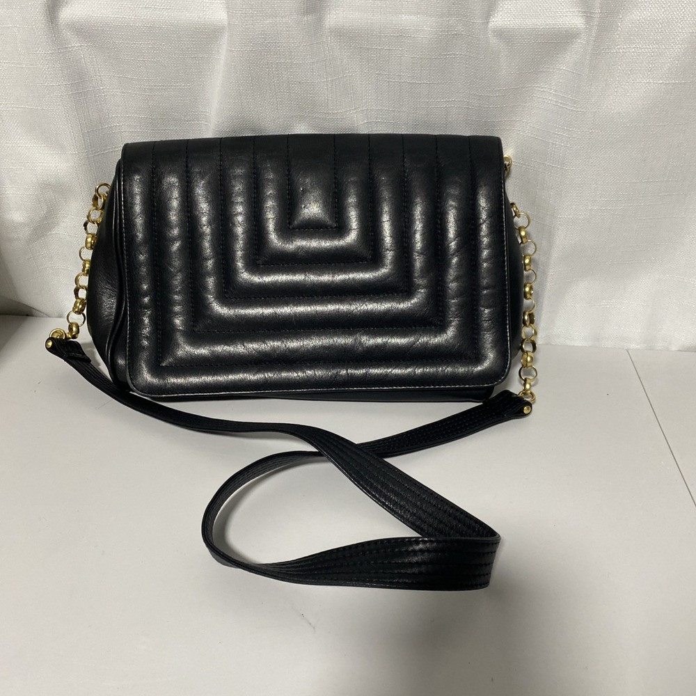 Vintage‎ Jay Herbert by Sharif Black Leather Shoulder Bag Chain Strap Charm